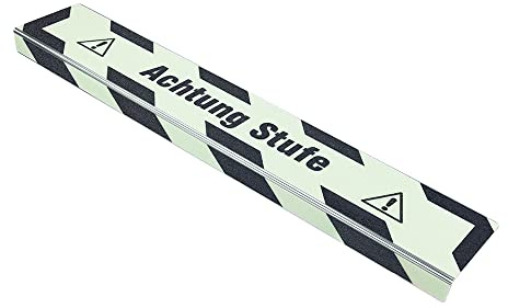 AnTina TAPES® Treppenkantenprofil Thin Line 10x100cm, nachl. Achtung Stufe | selbstklebend oder schraubbar, Antirutsch, Alu-Träger mit Antirutschbeschichtung· zertifizierte Rutschhemmung, robust