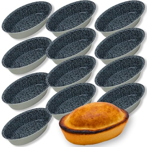 NAMAI 12 Stampi per Pasticiotti Leccesi, Formine per Pasticciotti Leccesi, Materiale in Alluminio, Rivestimento Antiaderente, Effetto Pietra Made in Italy 10,5 cm x 7cm, Adatti in Friggitrice ad Aria