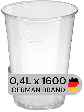LogiPack GeRo 1600 Stück Trinkbecher Made in Germany | Eichstrich 0,4l | Bierbecher Plastikbecher Einwegbecher aus Kunststoff PP (Polypropylen), Transparent klar | Ausschankbecher