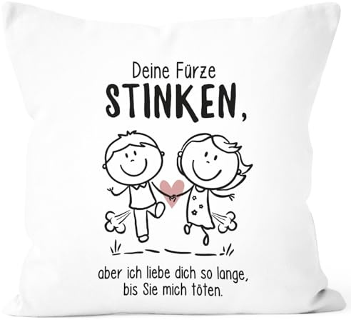 MoonWorks® Kissen-Bezug Deine Fürze stinken Aber ich Liebe Dich Geschenk Freund Mann lustige Liebeserklärung Weiss Standard