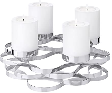 EDZARD Corona de Adviento Alita (diámetro de 25 cm), acero inoxidable, niquelado, plata, para velas de pilar de 6 cm de diámetro