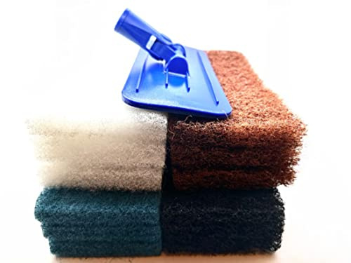 Threaded Swivel Pad Holder with 12 Cleaning Scouring Pads, Universal Pad Holder Kit with 3X 4 Different 4.5 x 10 Utility Scrubber Pads, Pad Holder Compatible with Doodlebug Pads, 1 Introductory Kit