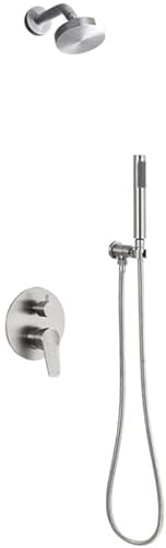 LEOSXA Shower System Concealed Shower Faucet Set Wall Mounted Brushed Stainless Steel Shower Mixer Tap Set with Hand Shower and Overhead Shower Head Modern Design Easy Installation