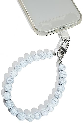 AMAYO - Handykette Universal, Handyanhänger, Handy Perlen Schlüsselband, Handschlaufe, Handygurt, Armband, Handyband, kompatibel mit jedem Handy, Smartphone und Handy Hülle (Weiss Marmor)