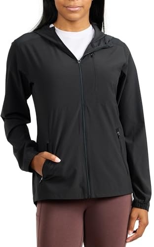 Free Fly Women's Breeze Jacket with Hood - UPF 50+ Lightweight Womens Jacket - Sun Hoodie, Stretch Fabric - Black, Medium
