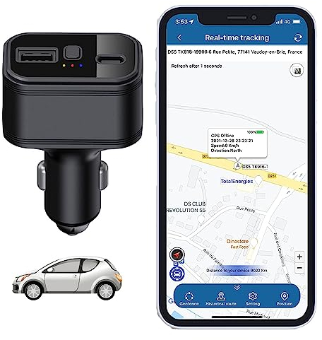 TKMARS 4G Auto GPS Tracker GPS Tracker Auto ohne ABO Plug and Play, Im Auto Aufladbar, mit Mehreren Alarmen, Kein Abonnement Erforderlich
