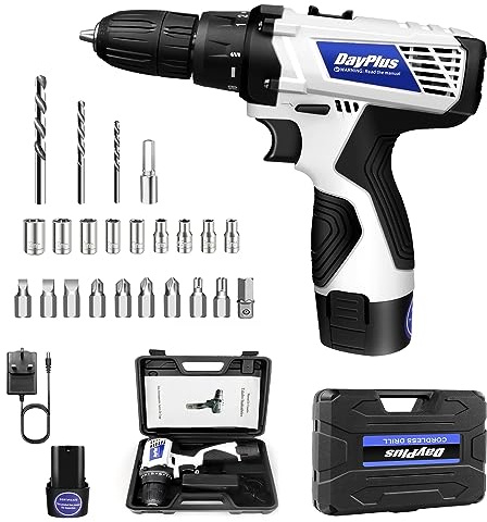 Cordless Drill Driver Mini Drill Kit Electric Screwdriver Set with 2-Speed, 18+1 Torque 3/8 Chuck Handheld Drills with 1500 mAh Li-Ion Battery, Carry Box, LED Work Light, 26PCS Drill Bits