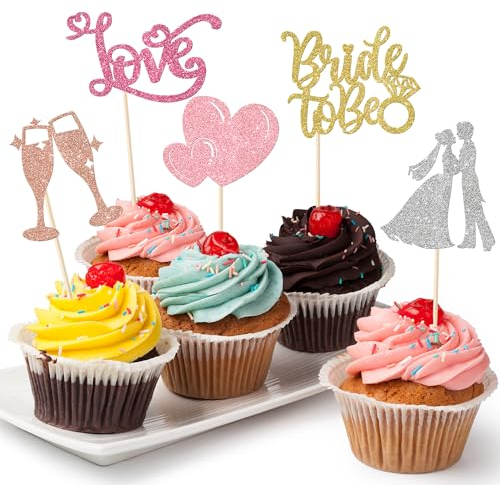 Xsstarmi 30 Stück Bride to Be Cupcake Topper Glitzer Braut und Bräutigam I Do Love Herz Ring Cupcake Picks Dekoration für Hochzeit Verlobung Brautdusche Bechelorette Junggesellinnenabschied