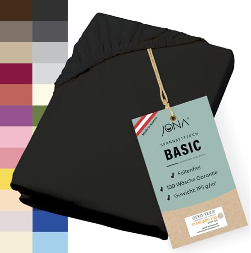 JONA SLEEP® Basic Spannbettlaken 180-200 x 200-220 cm - 190 g/m² faltenfreies Baumwoll-Jersey Leintuch, Made in Austria, Öko-Tex 100 Standard (schwarz)
