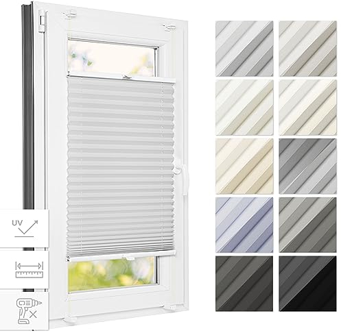 Estika Thermo-Plissee ohne Bohren 30 cm - 129 cm x 50 cm - 149 cm - Bruchfeste Klemmhalter, Plissee Klemmfix, Rollo für Fenster ohne Bohren, Jalousien Fenster für innen, Raffrollo, Fensterplissee