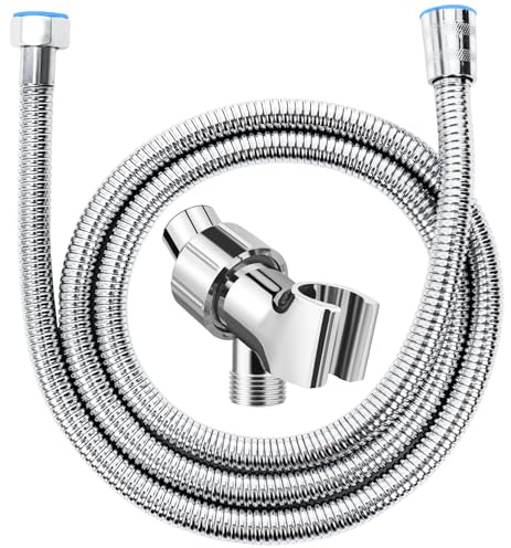 MAYYAYA Adjustable Handheld Shower Head Holder and Hose- Premium ABS Bracket- 360 Degree Rotatable Brass Ball：Arm Mount and Hose Connector- Easy Install and Replacement Parts(Silver)