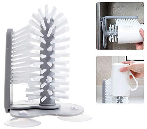 HUIOP Suction glass cleaning brush, Water Bottle Cleaning Brush Glass Washer Brush Cleaner Glass Cup Washer with Suction Base Bristle Brush for Glass Cup