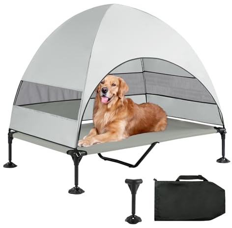Snagle Paw Elvated Hundebett mit Baldachin, tragbares, erhöhtes Outdoor-Hundebett mit rutschfesten Füßen, breiterer Schatten, Haustierbett mit atmungsaktivem Netz, wasserdichtes Hundebett für große