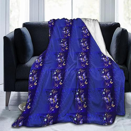 TORR Fleece-Überwurfdecke im Vintage-Stil, violett, blau, Schmetterlings-Motiv, weiche Flanelldecke, Dekoration für Couch, Sofa, Geschenke, 203 x 152 cm