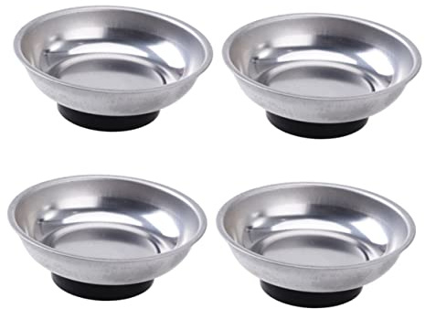 Holibanna 4Er-Set Runde Edelstahl Magnetschalen 3 Zoll Magnetische Teilefach Schüssel Werkzeughalter Mit Gummiboden Für Schrauben Kleinteile Aufbewahrung