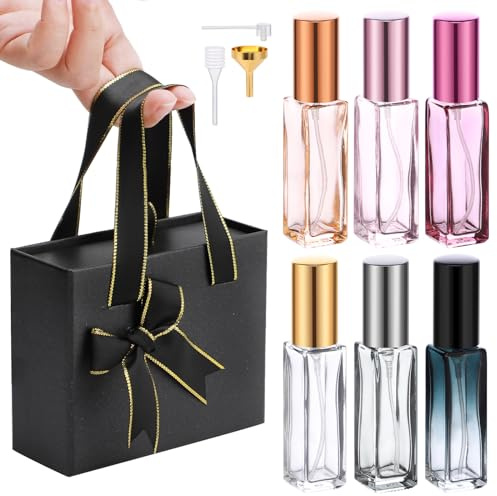 Segbeauty Atomizador Perfume Recargable, 6 Piezas 10ml Dispensador Perfume Viaje, Vidrio, Botella de Colonia Portátil con Caja de Regalo, Travel Essentials