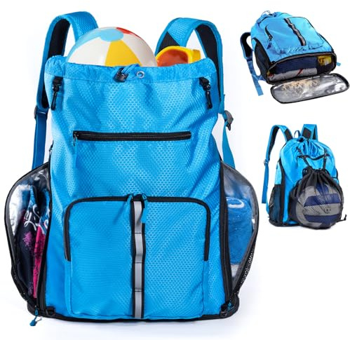 VIGEGARI Large Beach Backpack Waterproof Sandproof - Customized Oversized Drawstring Pool Bag with Shoe Compartment for Toiletries, Towels, Gym, Travel