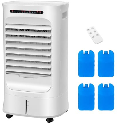 SOARS Klimaanlage mobil, 4 in 1 Klimagerät Ventilator Luftbefeuchter & Luftreiniger, Klimageräte 15H Timer, 3 Modi, 3 Speeds, Portable Klimaanlage inkl. Fernbedienung, 4 Kühlakkus