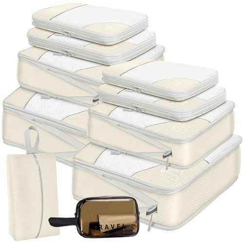 Packwürfel Set 10 Teilig Compression Packing Cubes,Platzsparendes Koffer Organizer für Travel Essentials Packwürfel Reise Organizer Gepäck Organizer,Erweiterbar Kleidertaschen