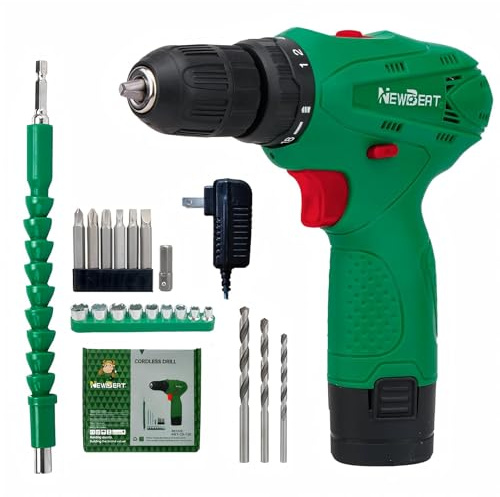 NEWBEAT Cordless Drill Set, 12V Power Drill Driver with Battery and Charger, 3/8 Keyless Chuck, 2 Variable Speed, 18+1 Torque Setting, Cordless Drill Driver Kit for Home and DIY Project