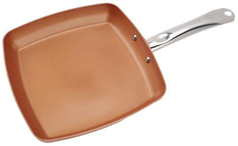 Asixxsix Poêle à Frire Antiadhésive, Poêle à Griller Carrée en Aluminium de 24 Cm, Poêle à Frire Carrée, Poêle à œufs à Fond Plat, Poêle à Frire Antiadhésive pour Cuisinières à Gaz