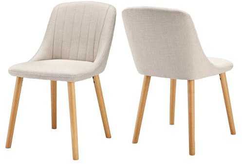 Goeurvant Esszimmerstuhl Beige Holzbeine 2er Set Küchenstuhl Polsterstuhl Wohnzimmerstuhl Stühle Esszimmer aus Polyester