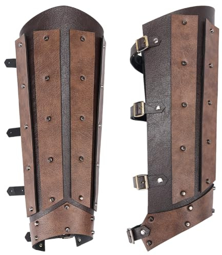 GORGECRAFT 2 Stück Beinschützer Für Mittelalterliche Ritter Stiefelüberzüge Beingamaschen Aus Kunstleder Retro Renaissance Wikinger Beinrüstung Steampunk Verstellbare Gürtelschnalle Halloween Cosplay