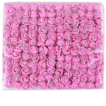 Künstliche Mini-Schaumrosen im Diamant-Design, Blumenstrauß, DIY-Kranz, Basteln, Party-Dekoration, Scrapbooking, Kunstblumen, 144 Stück, 2 cm, Rosa