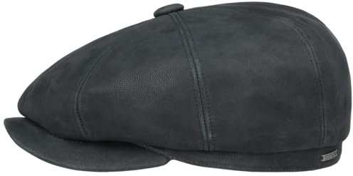 Stetson 8 Panel Flatcap Schirmmütze Leder Herren Ledermütze Mit Futter dunkelblau M (56-57 cm)