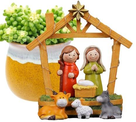 Beleuchtete Weihnachtskrippenfiguren – Cartoon-Tischszenen für heilige Basteleien | Tischkrippendekoration aus Harz, Krippenfiguren | Handbemalte beleuchtete Weihnachtskrippenfiguren für zu Hause