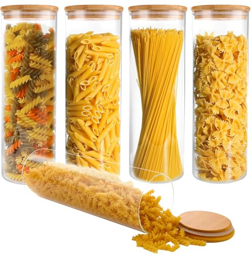 FWEEK - Tarros de cristal hermético 2L con tapa de bambú, 5 tarros de conservación de alimentos transparentes para harina, cereales, nueces (impermeables, fáciles de limpiar)