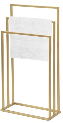 FRAMADO – Porte-Serviettes sur Pied – Porte-Serviettes Debout – L x P x H 45 x 21 x 86cm - en Métal, avec Patins Antidérapants, Stable, Produit UE, sans Montage – Vivo avec 3 Barres Or