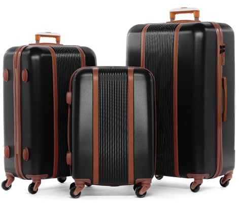FERGÉ Kofferset 3 teilig Hartschale Milano Reisekoffer Trolley-Set (Handgepäck, L, XL) 3er Set Hartschalenkoffer Roll-Koffer 4 Rollen 100% ABS schwarz