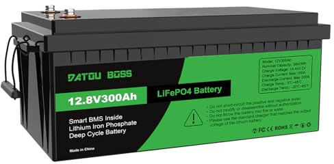 DATOUBOSS 12V 300Ah LiFePO4 Batterie, 15000+ Zyklen Deep Cycle Lithium Akku, Max. Ausgangsleistung 3840W, 200A BMS, Unterstützung in Serie/Parallelschaltung, für Wohnmobil, Solar Home System