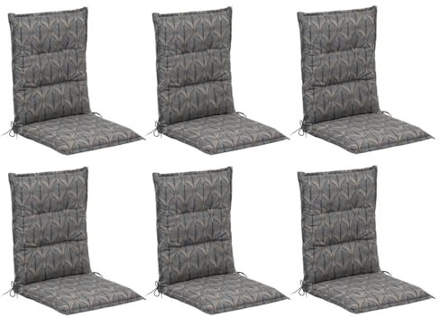 Home4You Gartenstuhlauflagen - 6er Set - 50 x 108 cm - Grau - Baumwolle - Polyester - Mittellehner - mit Stehsaum