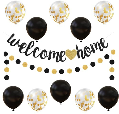 Welcome Home Deko, Willkommen Zuhause Deko Set, Willkommen Home Girlande | Welcome Home Ballon Girlande mit Welcome Home Banner Luftballons für Familie Party, Einweihungs Party, Zuhause, Geburt