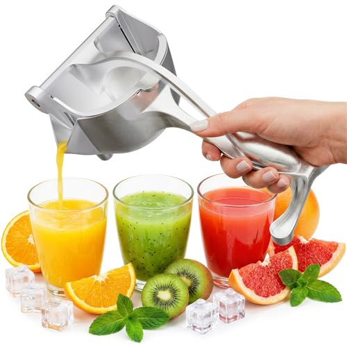 Manual Juicer Hand Press with Ergonomic Heavy Duty Handle - Pour Spout for Mess-Free Pouring, Aluminum Alloy Hand Juicer Squeezer | 0.6 L Capacity - Juice Press for Lemon, Orange, Lime, & Grapefruit