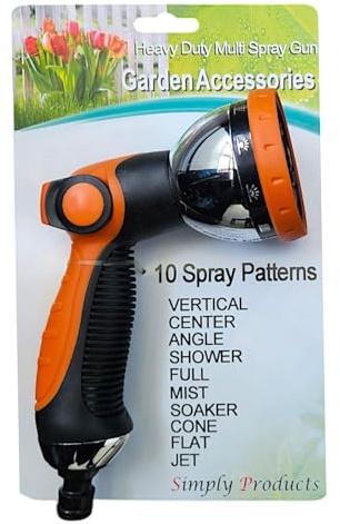 Multi-Jet Spray Gun - Heavy Duty Soft Touch : Ideal for Daily Use, Multi-Tasking Gun with Flow Control, 10 Patterns: Cone, Jet, Flat, Full, Mist, Verticle, Centre, Angle, Shower, Soaker