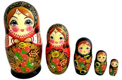 rukauf Hohlama Rossijanotschka Matrjoschka Matröschka Matroschka Babuschka 18cm Höhe - 5 Holz-Puppen - Verschiedene Motive - Holzpuppe Матрёшка хохлама Matruschka chohlama (Schwarz)