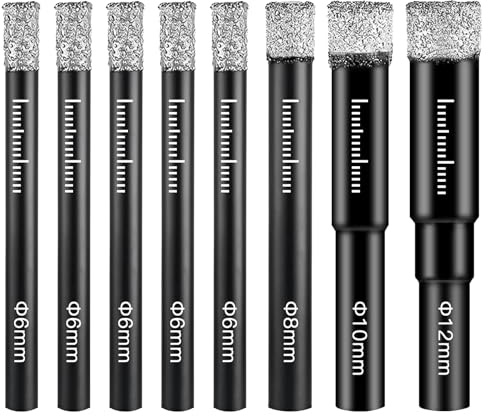Leogony 8 Pcs Tile Drill Bit, Diamond Bits with Wax Core for Cool Heat Dissipation (8mm 10mm 12mm 5 x 6mm)