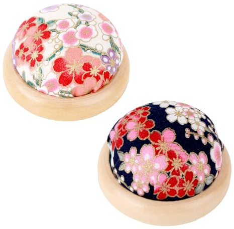 lasuroa 2stik Näh-Nadelkissen, Japanisch Runde Nadelhalter mit Holzuntergrund Baumwoll-Blumen-Nadelkissen für Quilten DIY-Bastelarbeiten Handarbeiten Kunstprojekte