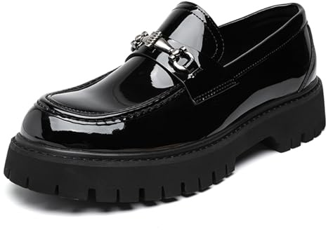 sekiueo Mocasines De Plataforma Hombre Zapatos De Vestir De Cuero con Punta Redonda Zapatos De Trabajo Formales Y Modernos para Negocios,Black b,44 EU