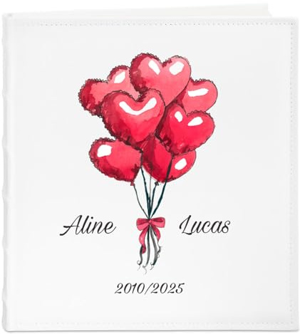Maverton Album Photo Personnalisable à Pochettes, Cadeau Mariage Unique | Photo Album 33x33x6 cm pour 500 Photos avec Couverture Imprimée, Cadeau Personnalisé Pour Jeunes Mariés, coeurs
