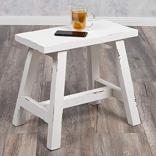 LEBENSwohnART Hocker Ranch 50cm Antik-Weiß Mahagony Holzhocker Beistelltisch Sitzhocker