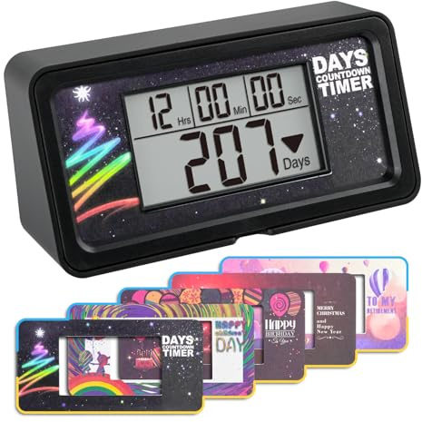 YOOREAL 9999 Tage Digitaler Countdown Tage Timer Countdown | mit 5 Papierkarten Hintergrundbeleuchtung Summer Alarm für Ruhestand Urlaub Hochzeit Weihnachten Neues Baby Küche Kochen