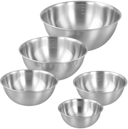 SYUTBOU 5 Teiliges Edelstahl Schüssel, Rührschüssel Set mit Fassungsvermögen von 800ml 1200ml 1800ml 2200ml und 4000ml, Salatschüssel, Küchen Schüssel Set