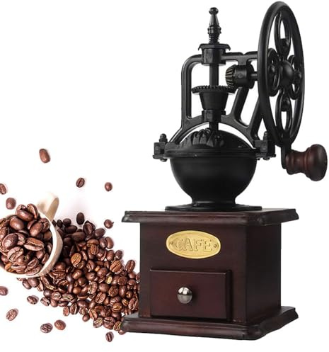 YUEHUA Moulin à Café Manuel avec Broyeur Céramique & Noyer Massif - Réglage de Mouture de l'Espresso à la Cafetière à Piston, Moulin à Manivelle Vintage