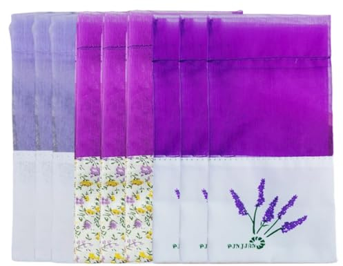 WeddHuis 9 Sacchetti Lavanda Vuoti in Cotone e Mussola con Cordoncino, 4 Fantasie Floreali per Lavanda, Spezie ed Erbe Aromatiche (Lilla)