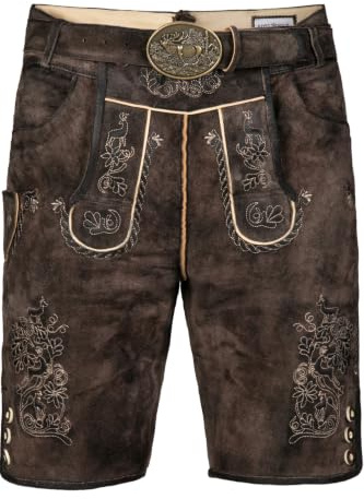 Edelnice Trachtenmode Kurze Trachtenlederhose Matze aus Büffelleder in tiefen Dunkelbraun mit edler Stickerei