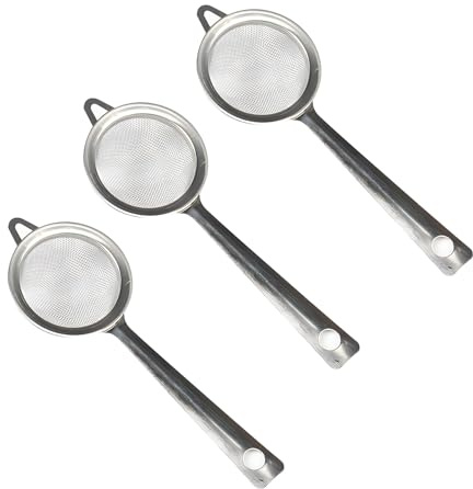3-Piece Mini Fine Mesh Strainer Set for Tea, Coffee, Cocktails, and Juices - Durable Stainless Steel with Heat-Resistant Handle